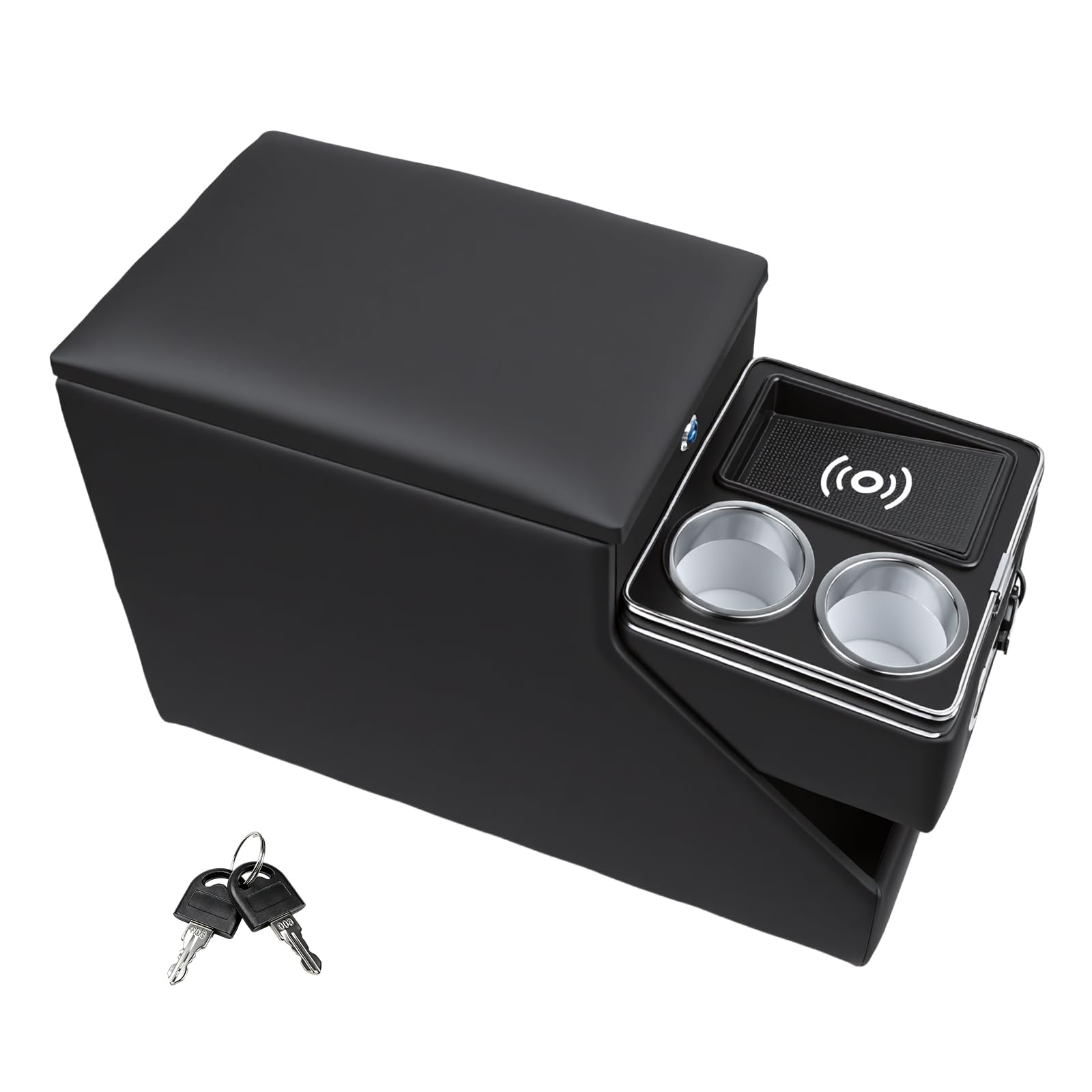 Vehicle Center Console Organizer with 7-Color Ambient Light & 10W Wireless Charging - Lockable Storage & Dual Cup Holders for Minivans, SUVs & Vans 10.24 inch Wide