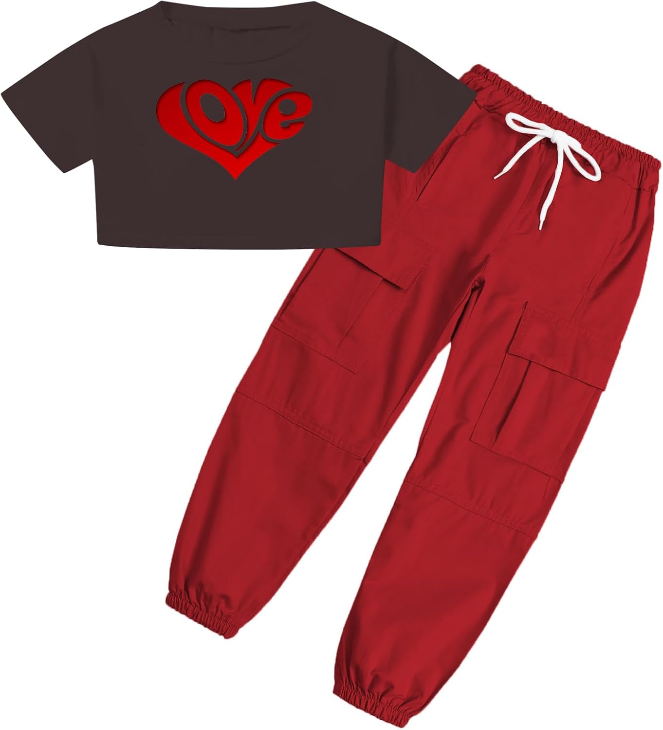 SANGTREE Girls’ 2 Piece Outfits T-Shirt and Drawstring Cargo Jogger Pants Clothing Set, 4-14 Years SANGTREE Girls’ 2 Piece Outfits T-Shirt and Drawstring Cargo Jogger Pants Clothing Set, 4-14 Years