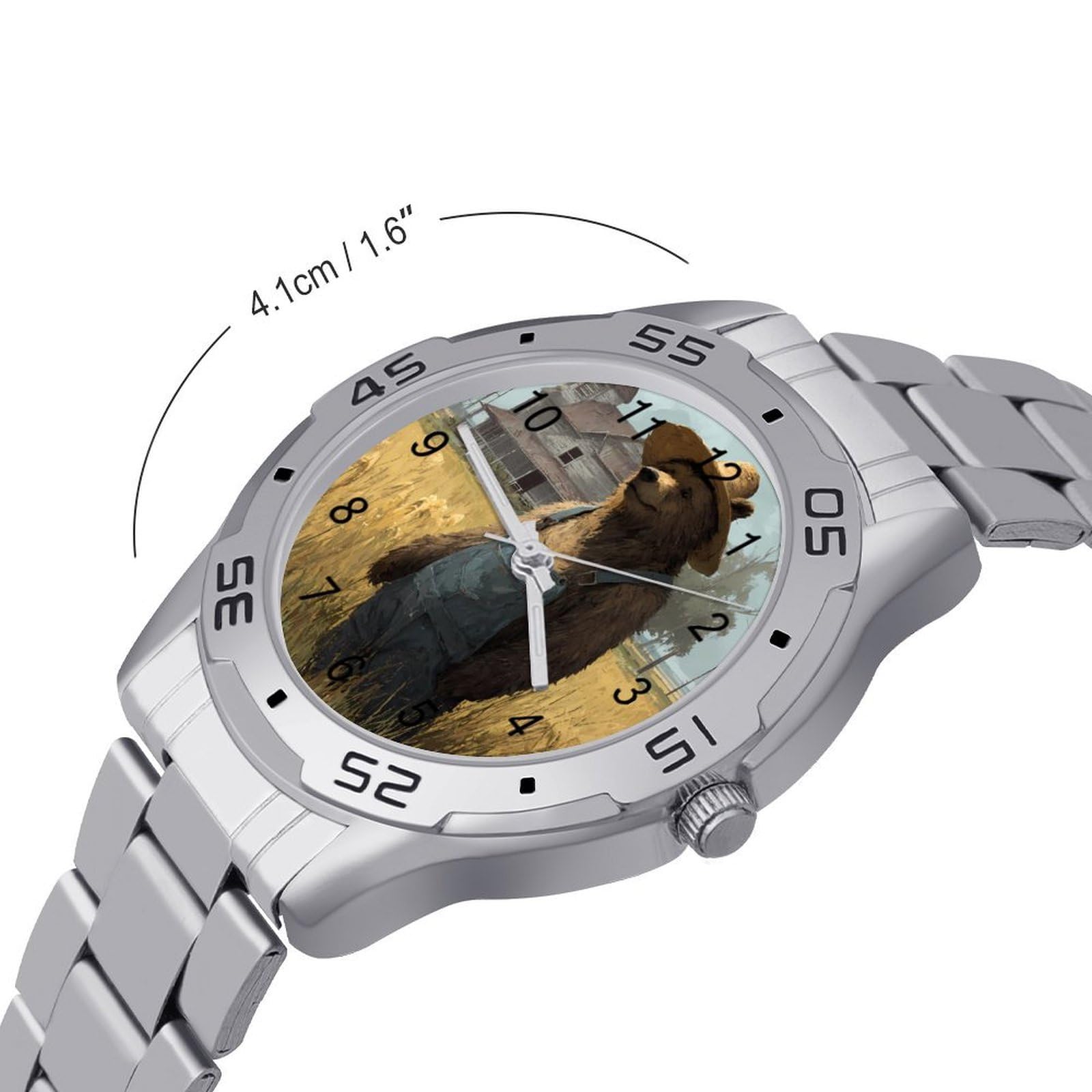Bear in Overalls Herren Quarzuhr Trendy Edelstahlbänder Leicht Ablesen Minimalistische Armbanduhren Business Daily