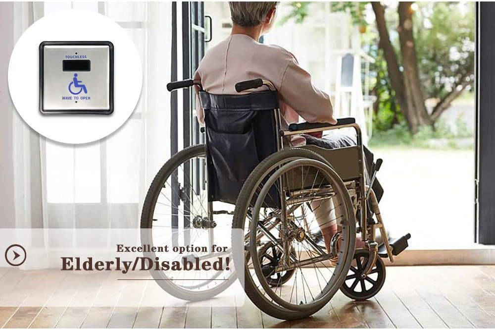 Olideauto Touchless Wave Sensor Button for Handicap Door with Handicapped Logo,Wired Stainless Steel Square 4.5'' Button Panel Olide-513N