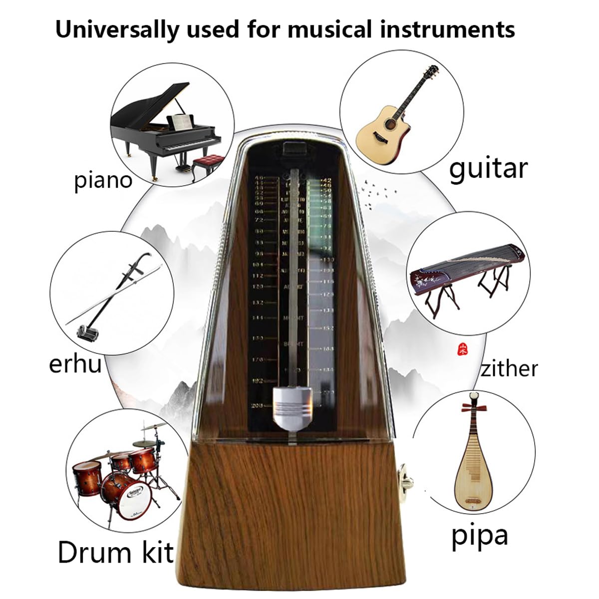 Metronom mechaniczny, głośny metronom fortepianowy, skrzypce, gitara, zestaw, perkusja, instrumenty, uniwersalny rytmolog (instrument muzyczny uniwersalny [kolor drewna])