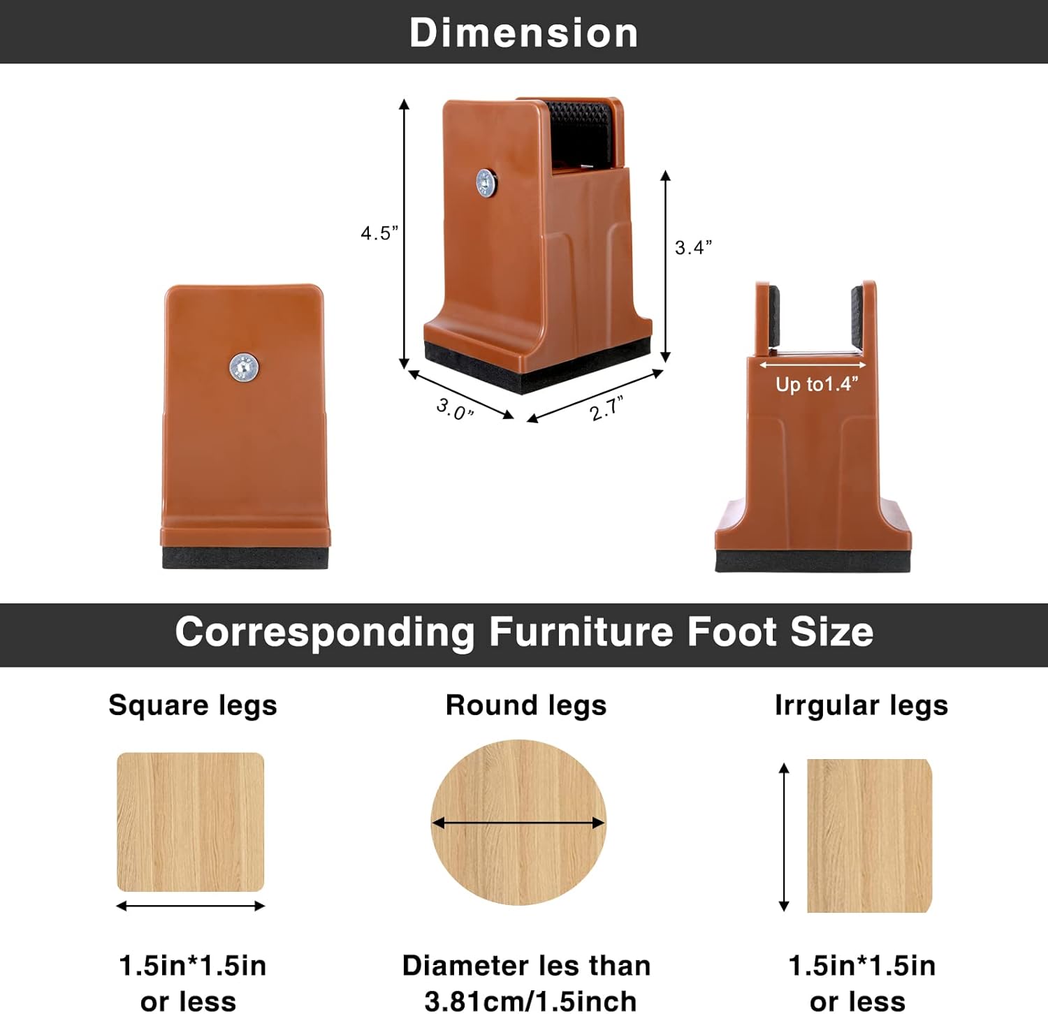 Juego De 4 Elevadores Ajustables Para Muebles | Con Abrazadera De Tornillo | Para Patas De Cama, Mesa, Silla Y Sofá