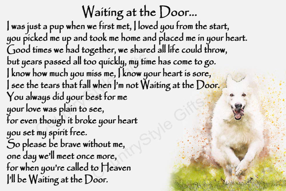 White German Shepherd Alsatian pet Dog Memorial Magnetic Sign - Waiting at The Door