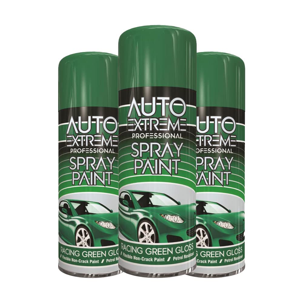 Classic Signature - 3 x Auto Extreme Racing Green Spray Paint 400ml Professional Quality, Perfect Finish for Cars, Bikes,Vans, Metal, Wood