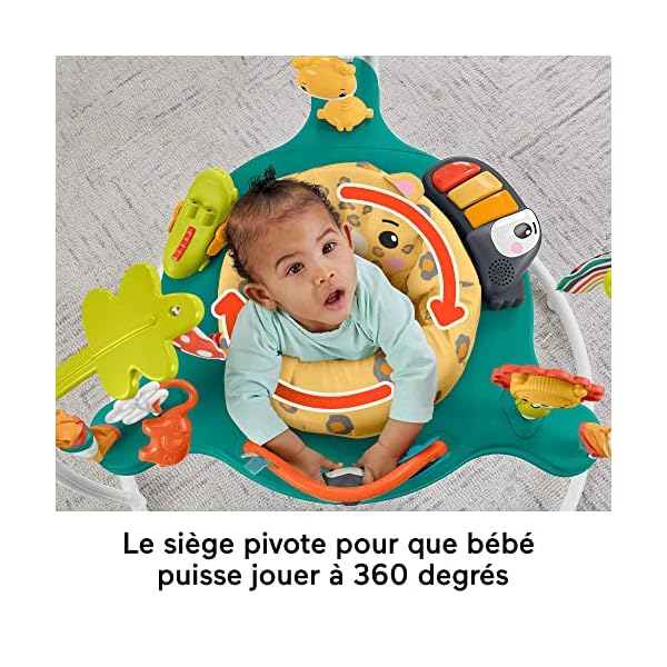 Fisher-Price Jumperoo Baby-Spielcenter mit Lichtern, Geräuschen und Musik, interaktiver Wippsitz für Babys, Hüpf-Leopard… – Bild 13