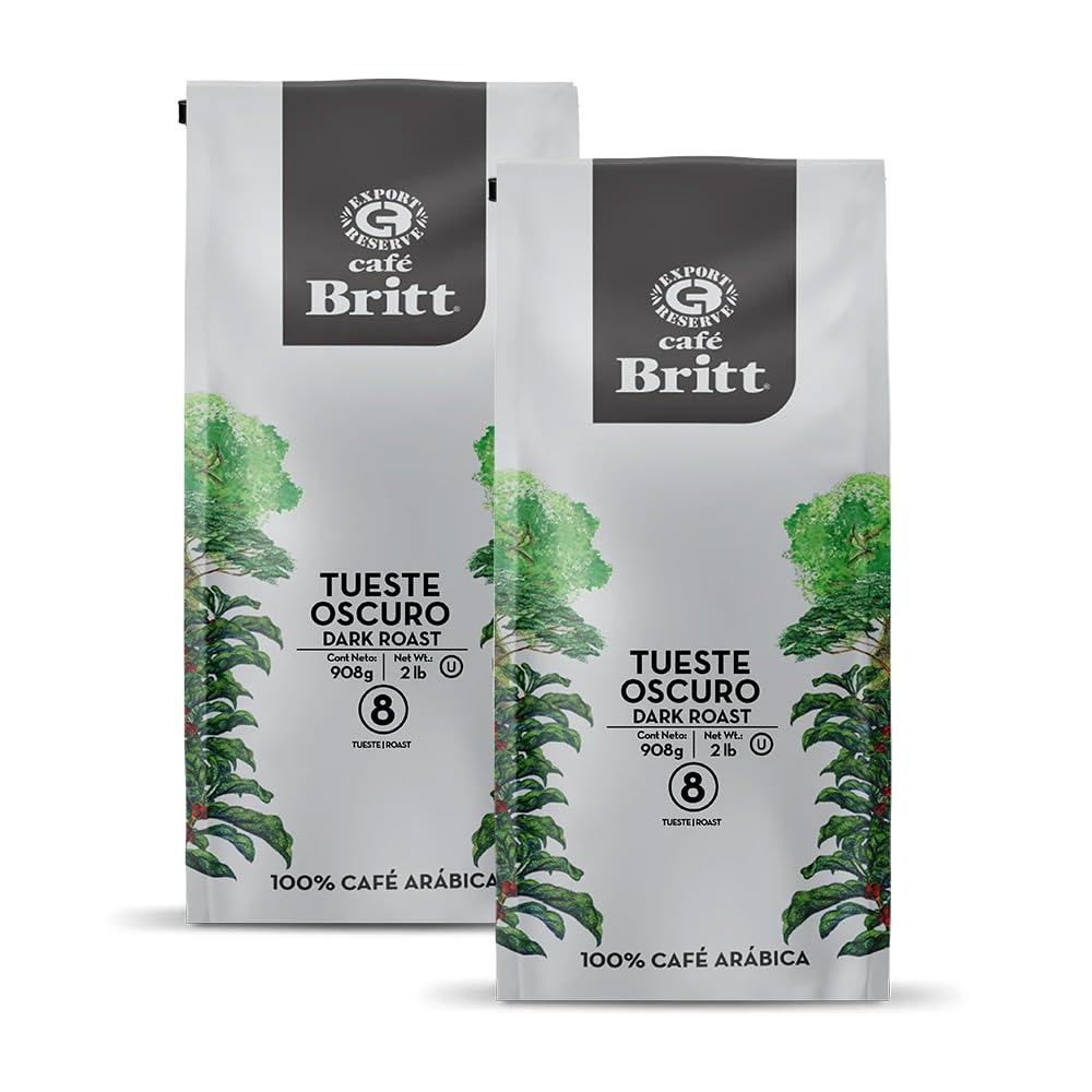 Café Britt® - Costa Rican Dark Roast (2 Lbs Each) (2-Pack) (4 Lbs Total) - Whole Bean, Arabica Coffee, Kosher, Gluten Free, 100% Gourmet & Dark Roast