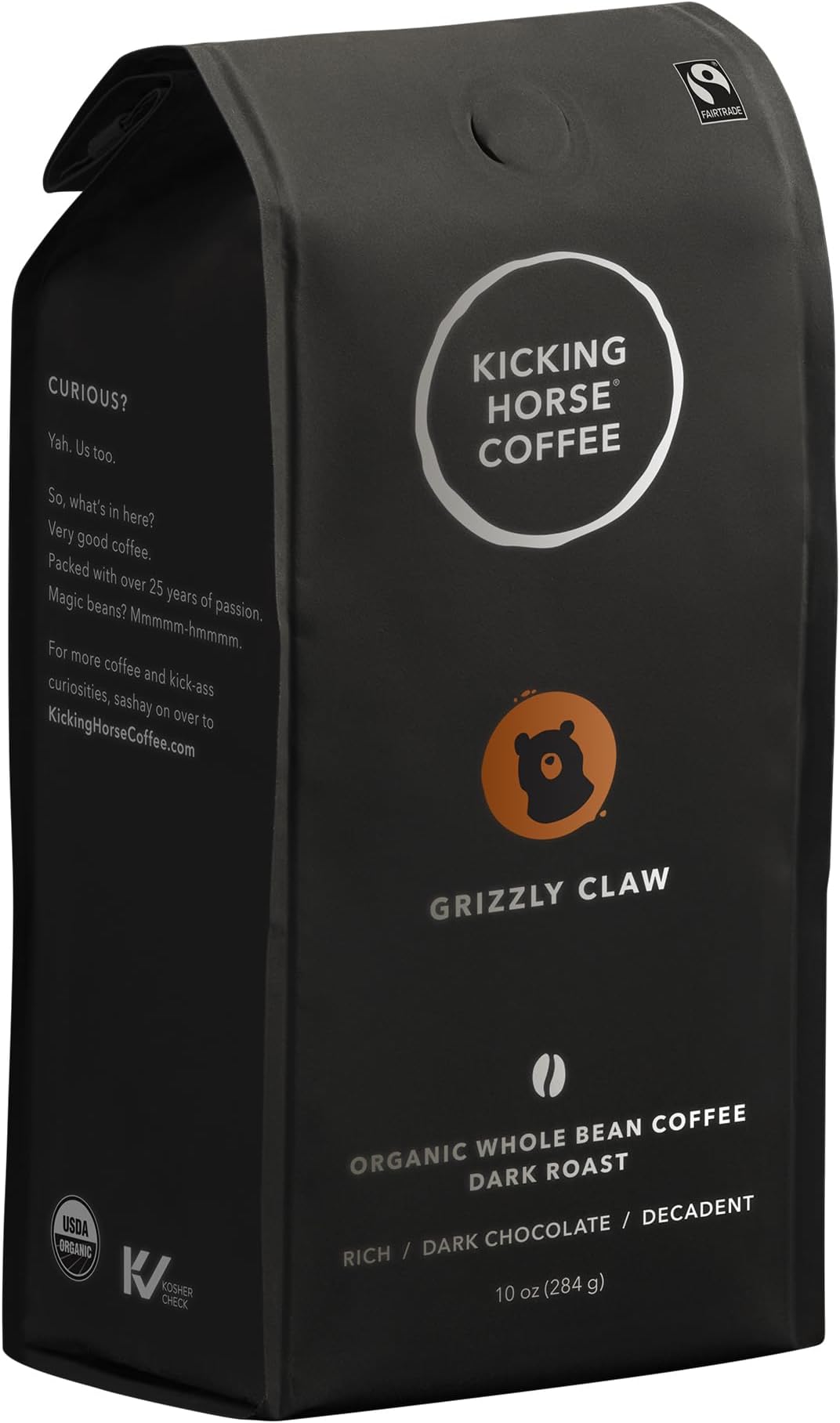 Kicking Horse Coffee - Organic - Whole Bean - Grizzly Claw - Dark Roast - 10 Oz - Case Of 6