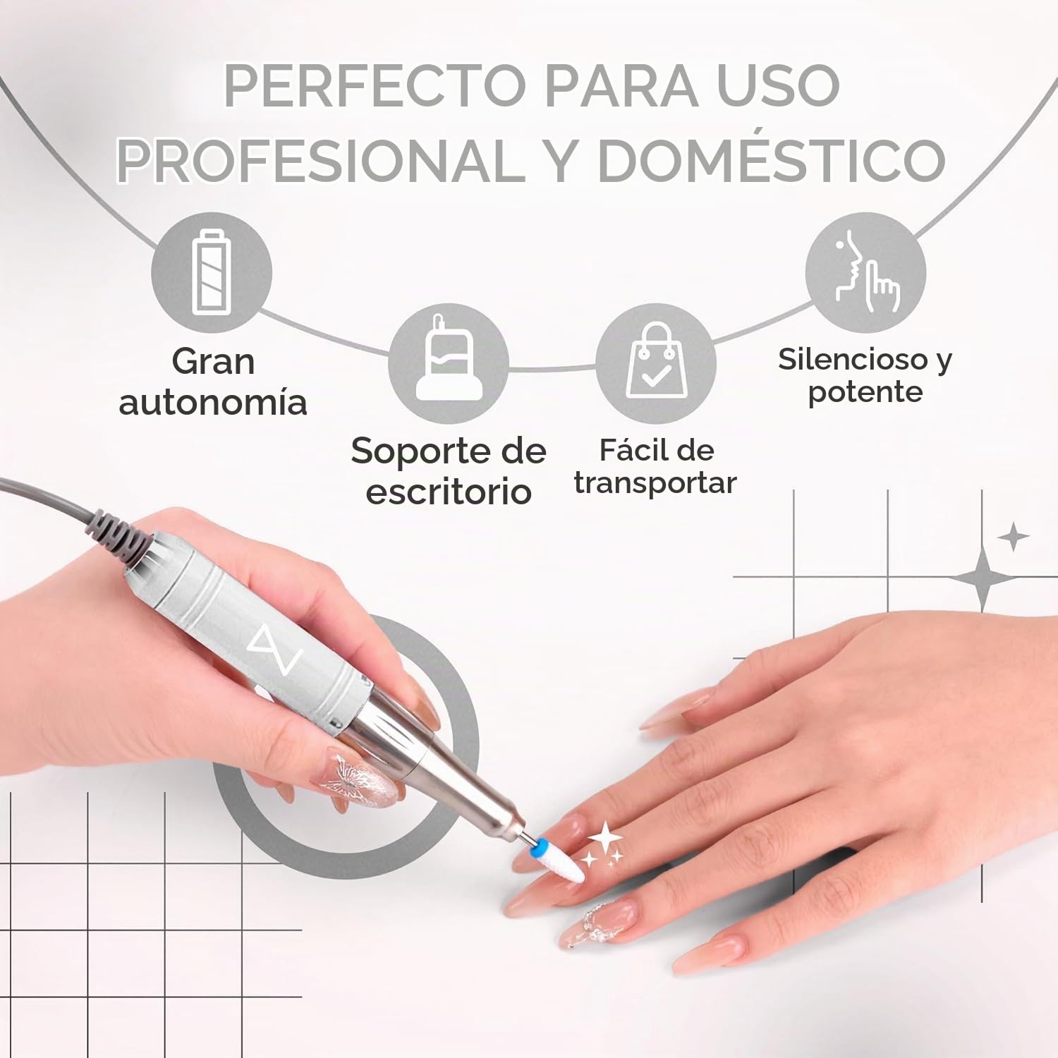 M Mase- Taladro de uñas profesional, sin núcleo, 2 en 1 (oro rosa)
