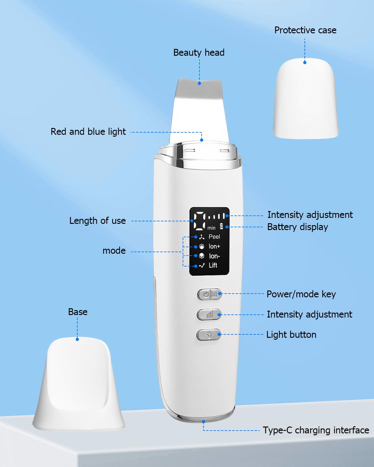 Aspirateur Point Noir, Avec 4 Modes Cisage et Intensité Réglable, Aspirateur Point Visage, Lumière Rouge et Bleue, Affichage LED et Fonction d'arrêt Automatique, Epurateur de peau Visage