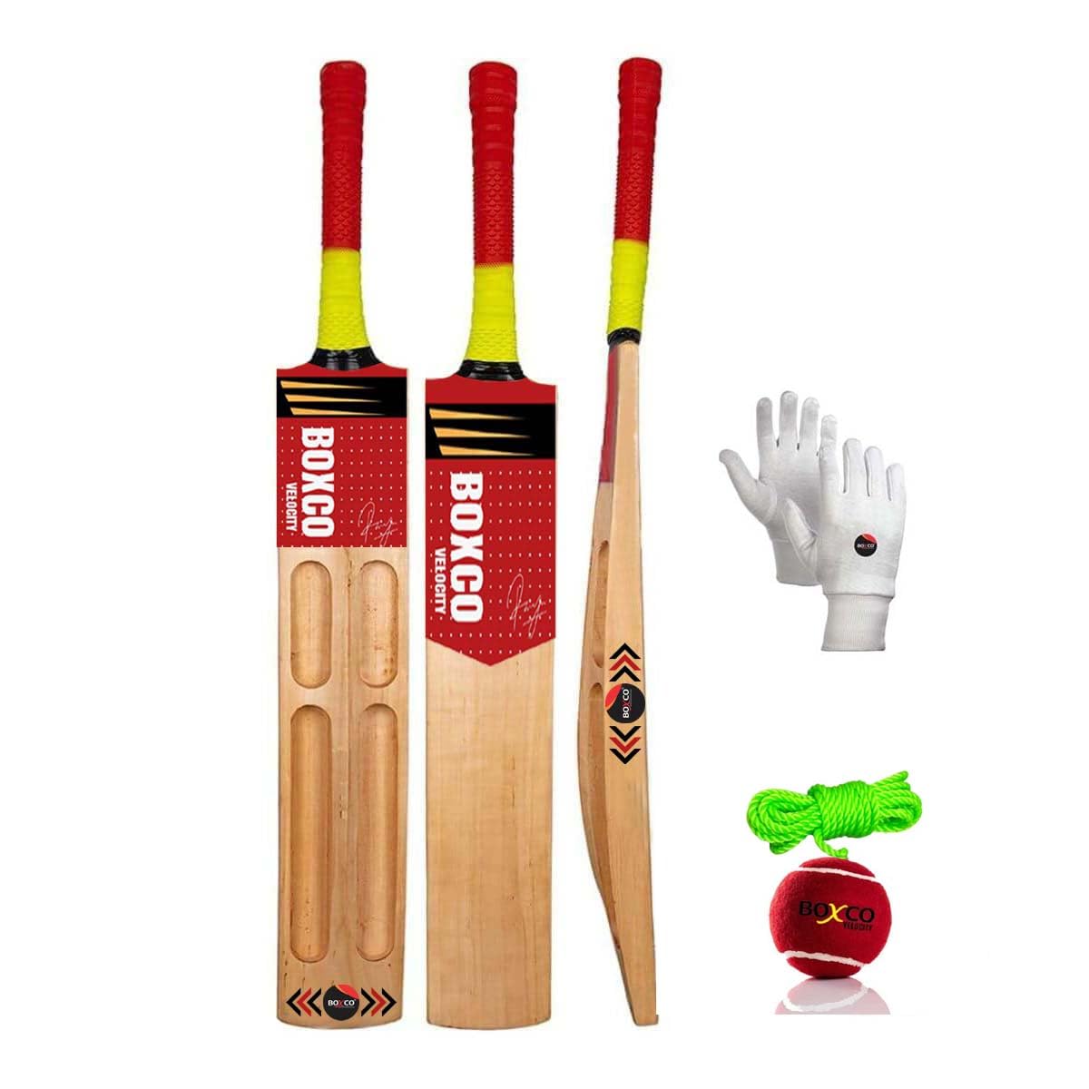BOXCO Velocity Wooden Cricket Bat Combo with Tennis Ball & Batting Gloves | Lightweight Durable Bat for Tennis Ball Cricket-image-40