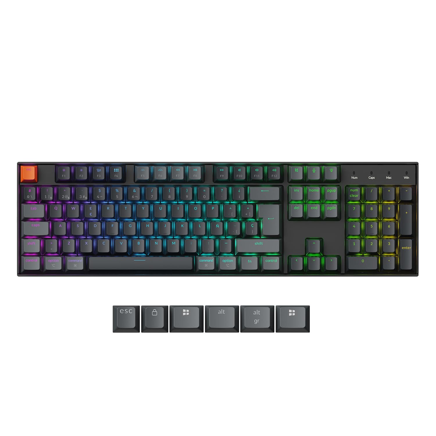 Keychron K10 QMK Teclado Mecánico Inalámbrico, Interruptores Banana Hot-swappable de Tamaño Completo, Retroiluminación LED RGB Recargable, Bluetooth 5.2 para Mac/Windows/Linux, ES Layout-Versión 2