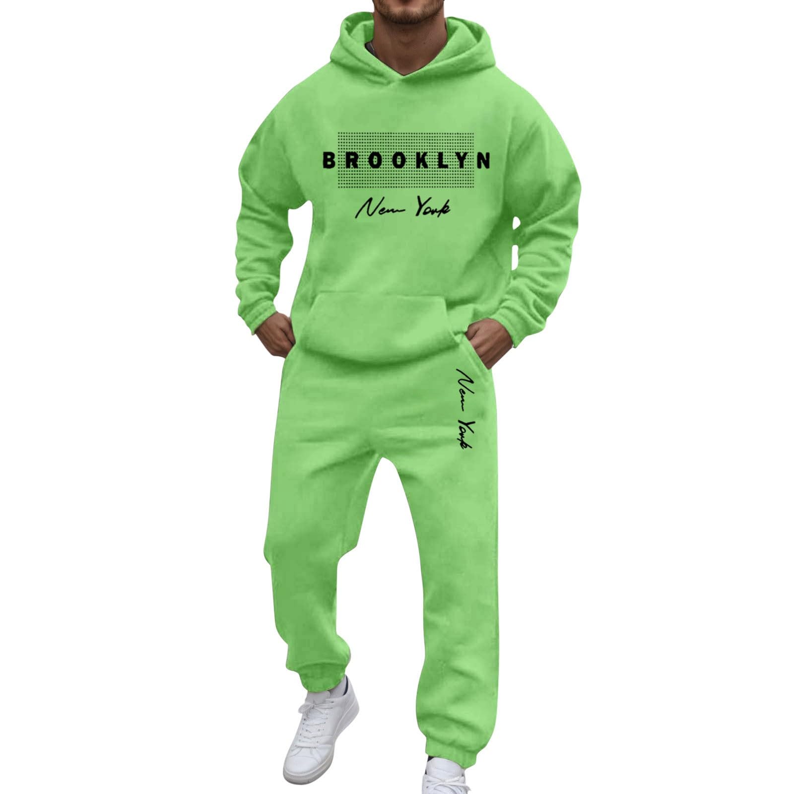 Men Sets Outfits Contrast String Fleece Tracksuit Hoodie Top Bottoms Joggers Gym Set Unisex Sweatsuit Athletic Set Gym Contrast Jogging Full Tracksuit Hoodies Xmas (Light Green, XXXL)
