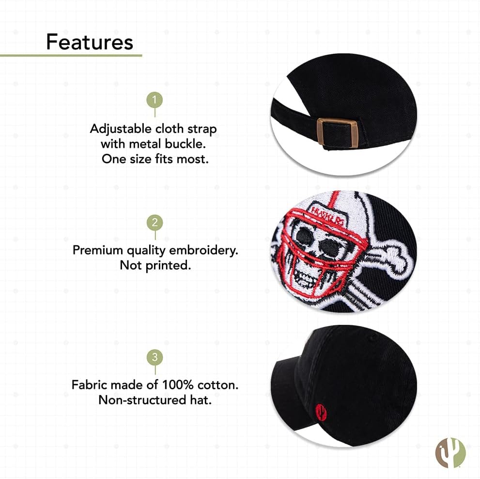Desert Cactus University of Nebraska Baseball Hat Huskers GBR NU Brimmed Embroidered Hats Cap Adjustable Cloth Strap Adult (Style E1) Black - Image 4
