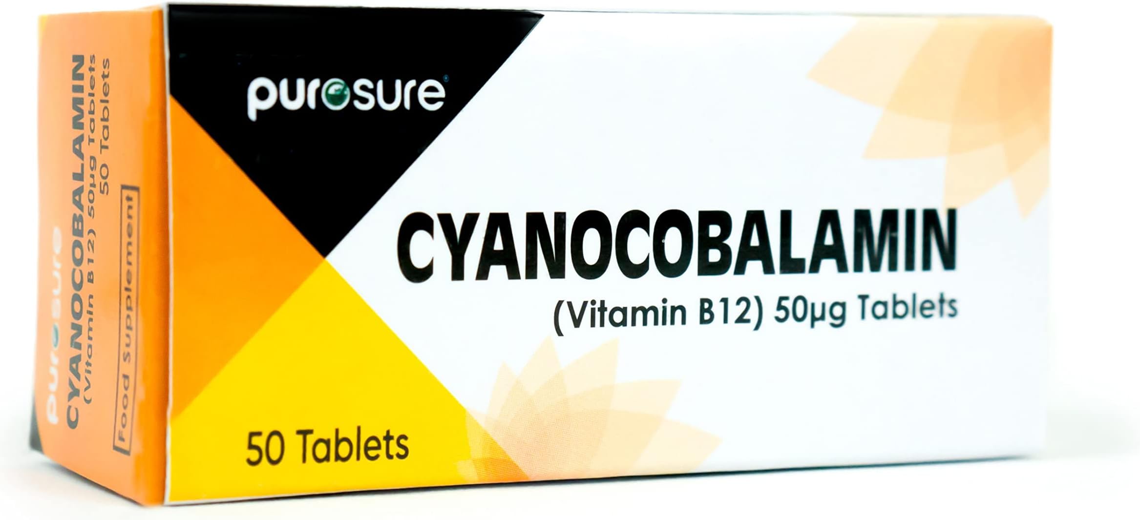 PuroSure Vitamin B12 Tablets – High Strength - 200 Tablets (6 Month+ Supply) – Cyanocobalamin B12 50mcg Supplement - Contributes to The Reduction of Tiredness and Fatigue
