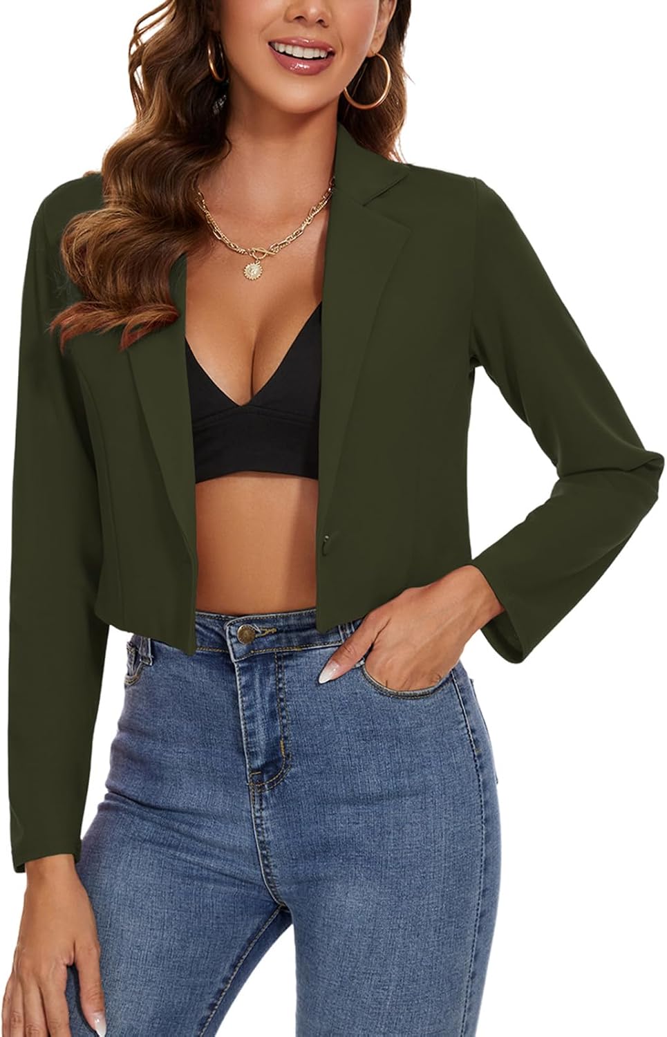 MINTLIMIT Women's Cropped Blazer Long Sleeve Notched Lapel Button Jackets Blazer Casual Work Office Cardigan Suit Jacket - Image 4