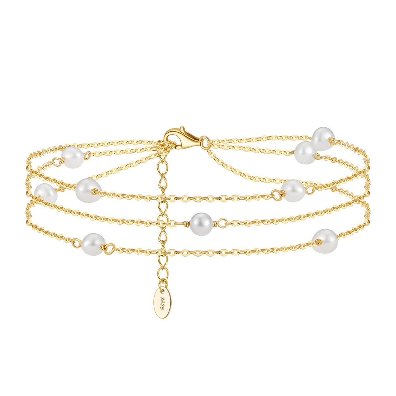 Cavigliera Argento Sterling 925 Donna, Cavigliera Donna Sexy Multistrato Catena con Perla, Bracciali alla Caviglia da Spiaggia Piede Catena Cavigliere Regolabili per Donne