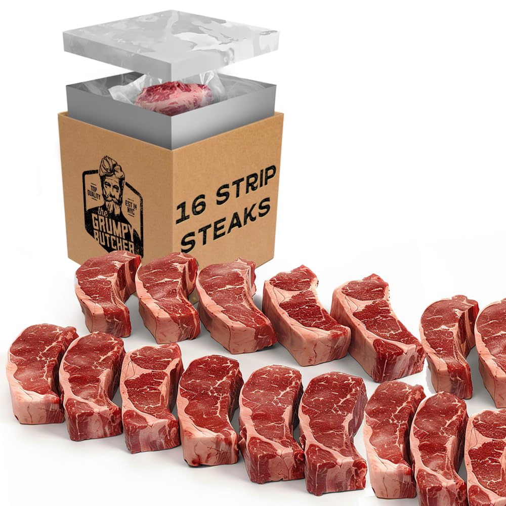 Grumpy Butcher New York Strip Steak -16 Beef Steaks (10 oz) - Short Loin Thick Cut Prime Steak House Quality Meat
