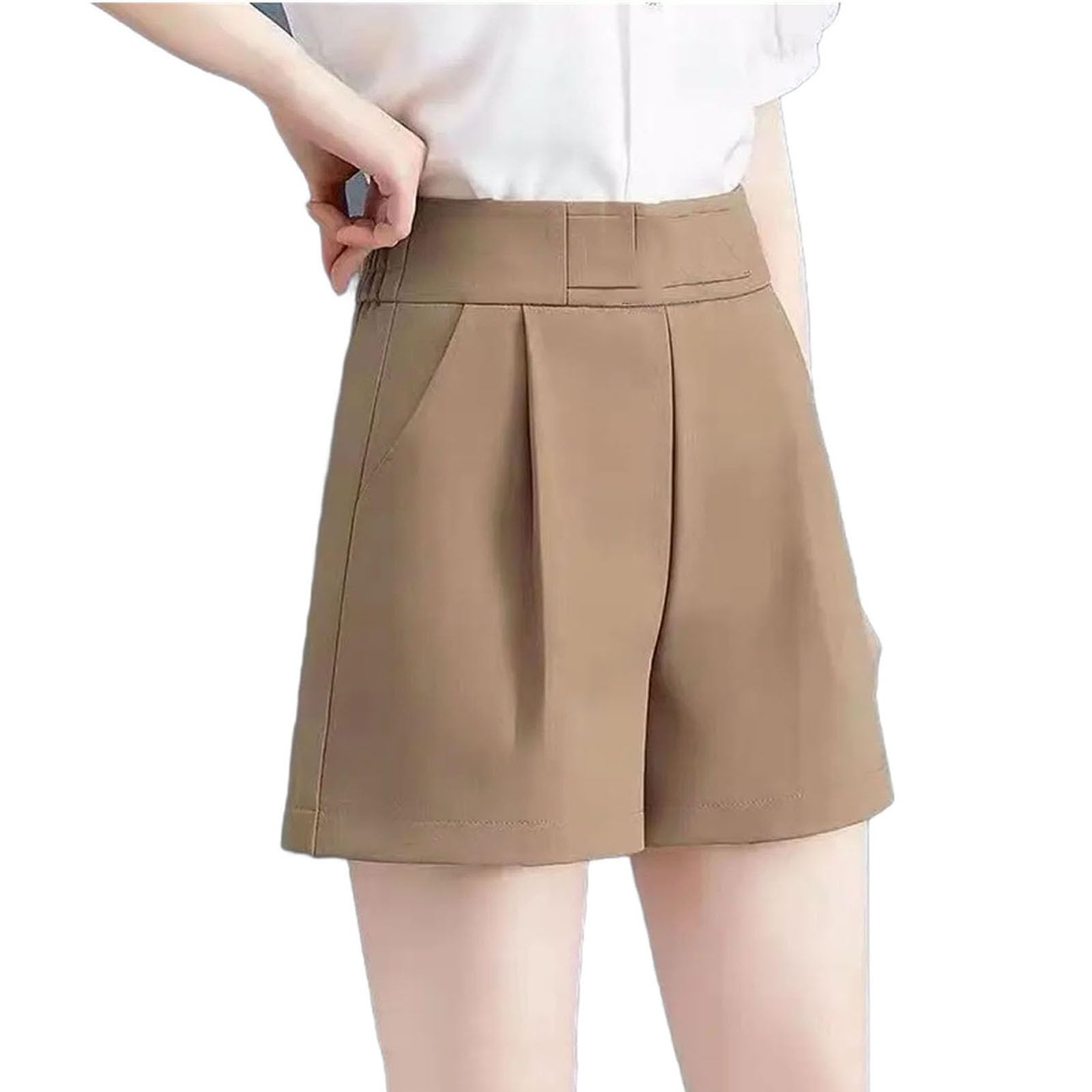 Ufficio Signora di Modo Metallo Spliced Shorts Abbigliamento Donna Elegante All-Match Tinta unita Elastico Vita Alta Pantaloni