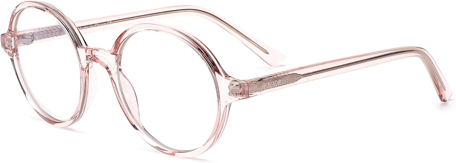JFXQDR Round Blue Light Blocking Glasses Women Men, Circle Frame Computer Gaming Glasses Anti Glare & UV RF6206 (Clear Pink)