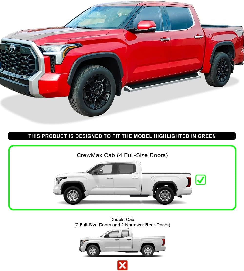 HD Ridez Running Board 6" Silver Compatible with Toyota Tundra 2022-2026 CrewMax (Nerf Bar Side Steps Side Bars)