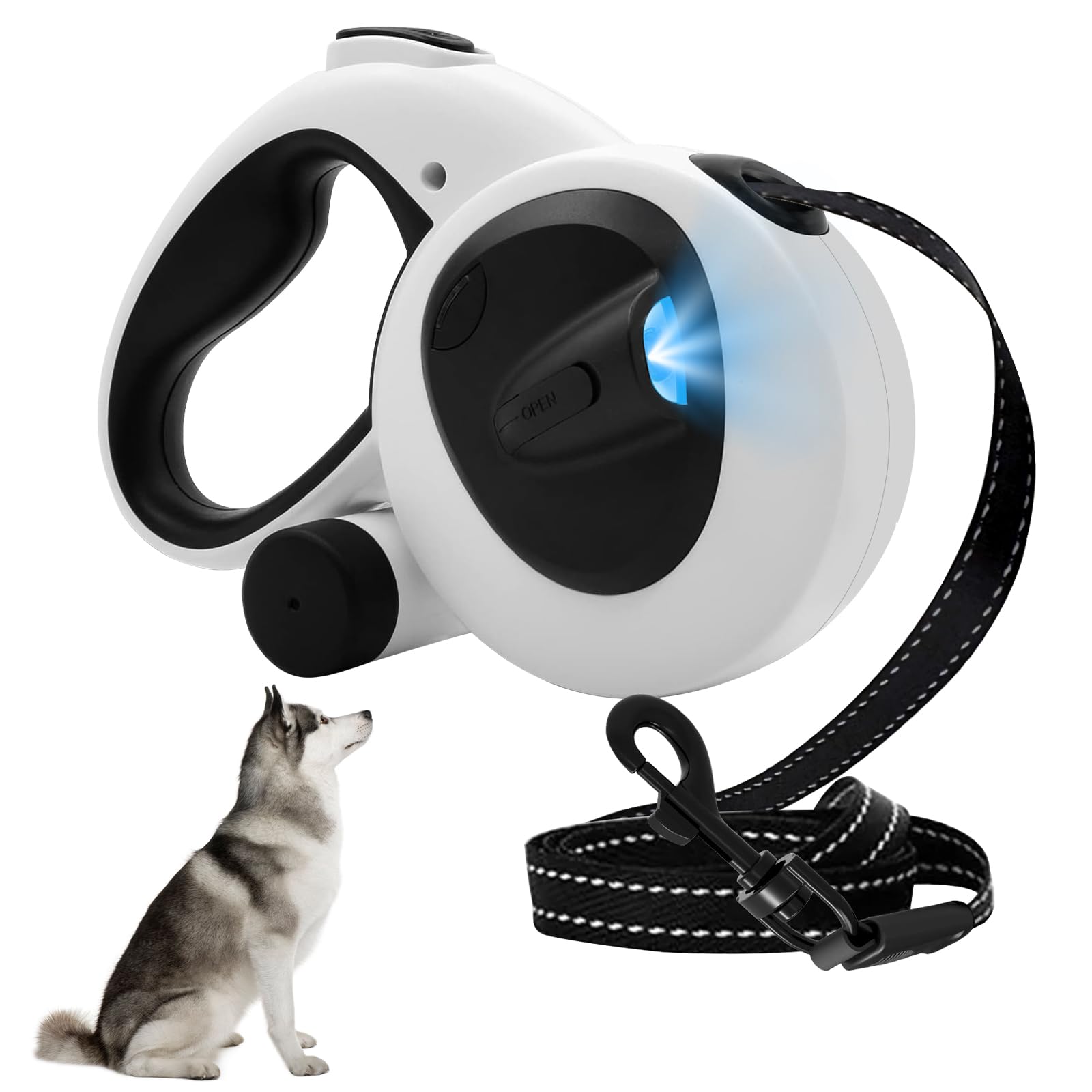 Guinzaglio retrattile per cani, 5 m, con luce a LED, senza grovigli, impugnatura antiscivolo, per cani di piccola e media taglia