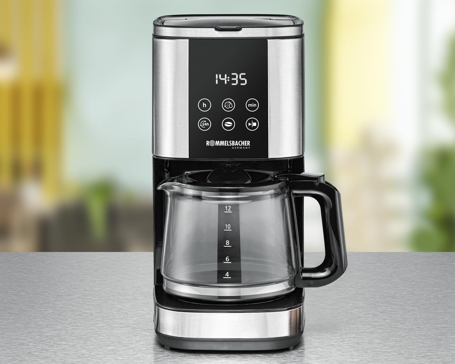 Rommelsbacher Filterkaffeemaschine FKM 1000-1,5 Liter Wassertank für 12 Tassen Kaffee, Glaskanne, Startzeitvorwahl, Warmaltefunktion, Aromafunktion, herausnehmbarer Filterträger 1x4