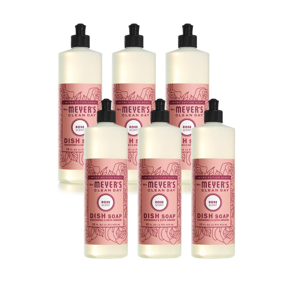 Mrs Meyers Liquid Dish Soap Rose Scented 16 OZ Pack of 6