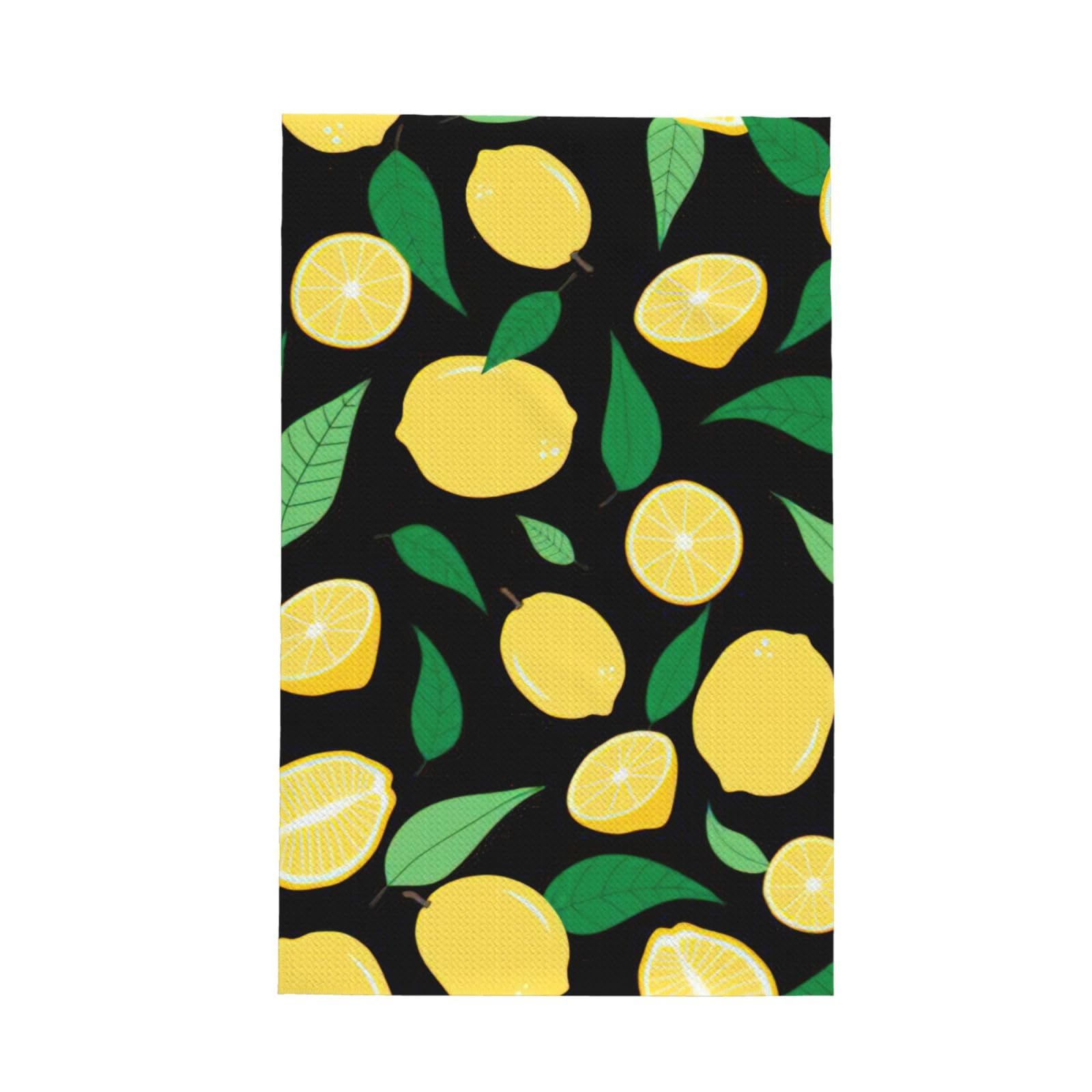 Ckgodgf Black Lemon Fruit Print Absorbent Waffle Dishcloths,Kitchen Towels With Hanging Loops,Tea Towels.