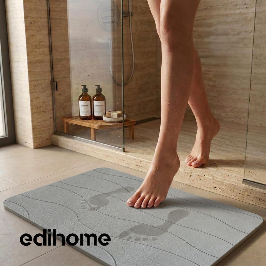 Tapis de Bain Diatomite 40x60 cm, Séchage Rapide, Antidérapant, Anti-Moisissure, Gris Clair