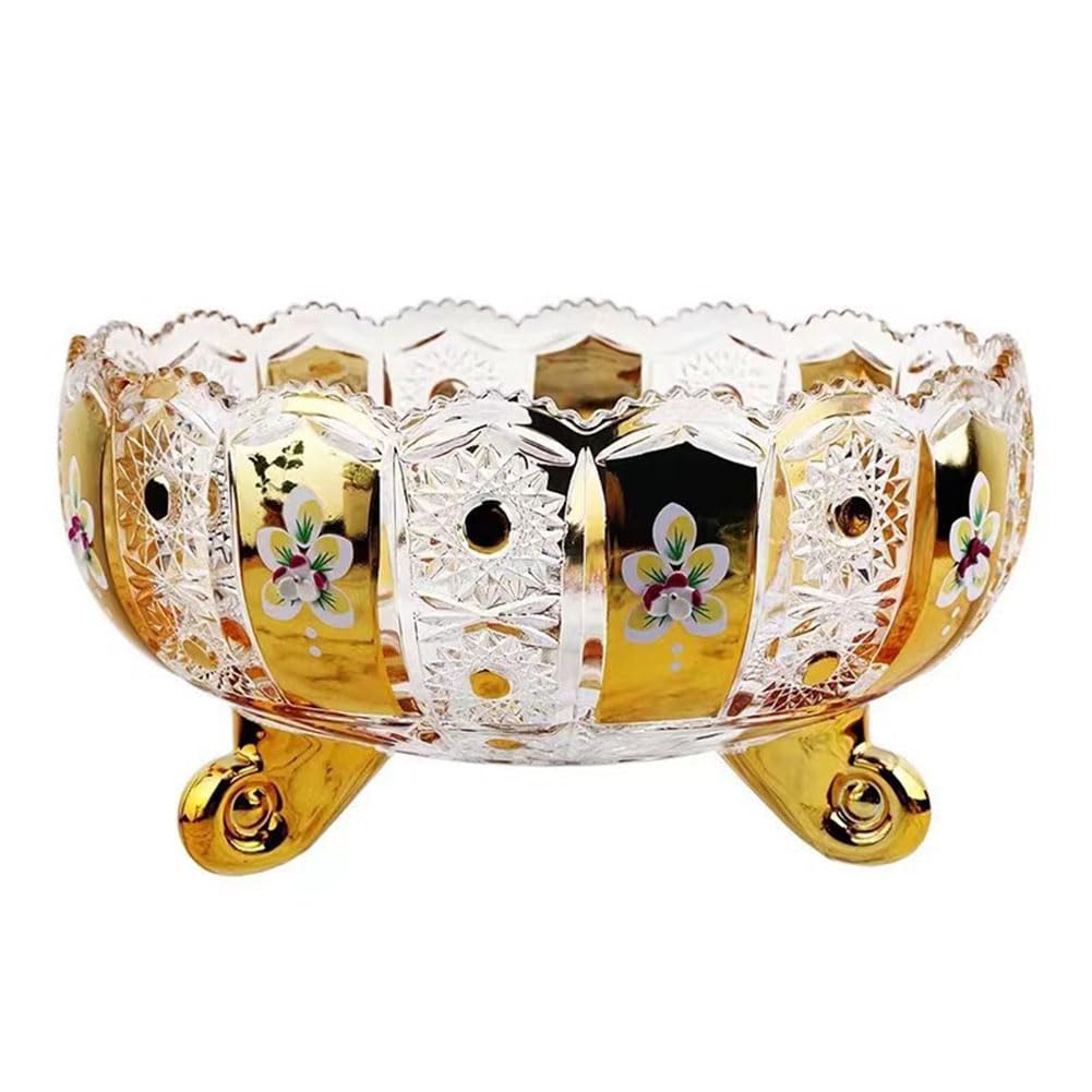 JUNYFFF Fruit Bowl for Kitchen Counter, Glass Fruit Basket, Pedestal Fruit Bowl, Decorative Bowl for Table Countertop, Dinning Room, Living Room Decor, Gold