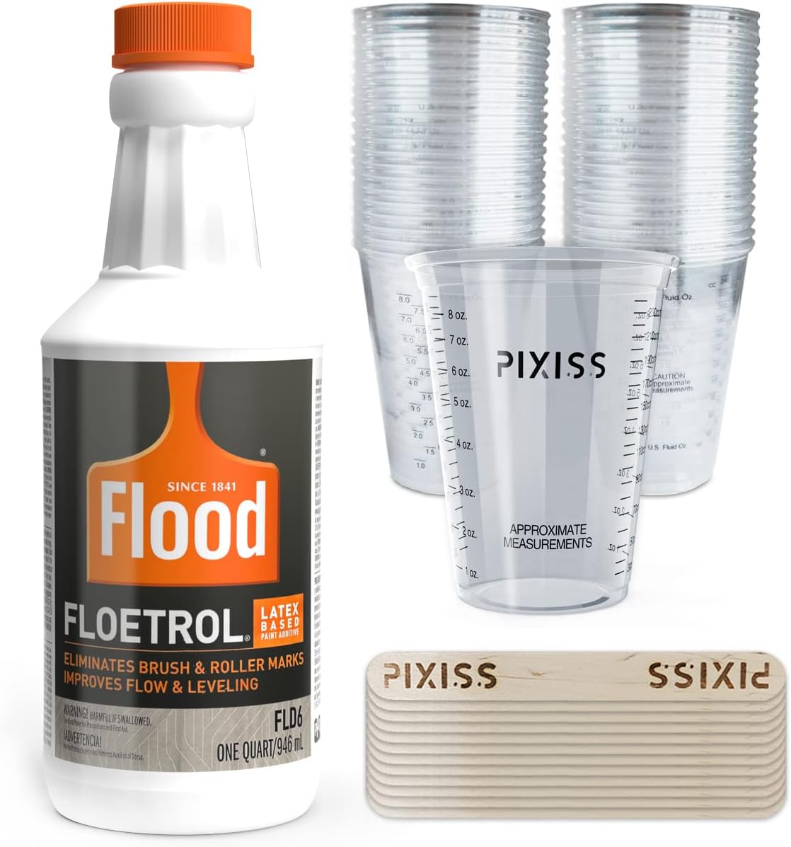 Floetrol Acrylic Paint Pouring Medium, White Pouring Supplies - 20 Disposable Mixing Cups, 20 Wooden Mixing Sticks