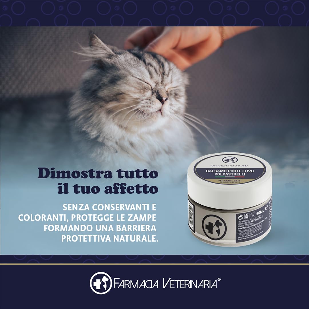 Farmacia Veterinaria Crema Polpastrelli Cane Protettiva per Il Caldo - Balsamo Zampe e Naso, Protezione da Asfalto, Neve e Secchezza, Ideale per Cani e Gatti - 50ml