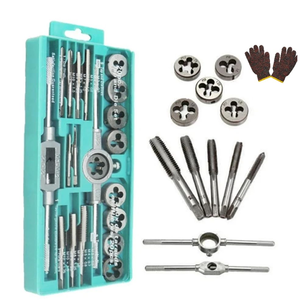 Ehwisbe Men's Silver For Diy For Professional Mechanical Tools Kit 20Pcs M3- Thread Threading Tap And Die Set