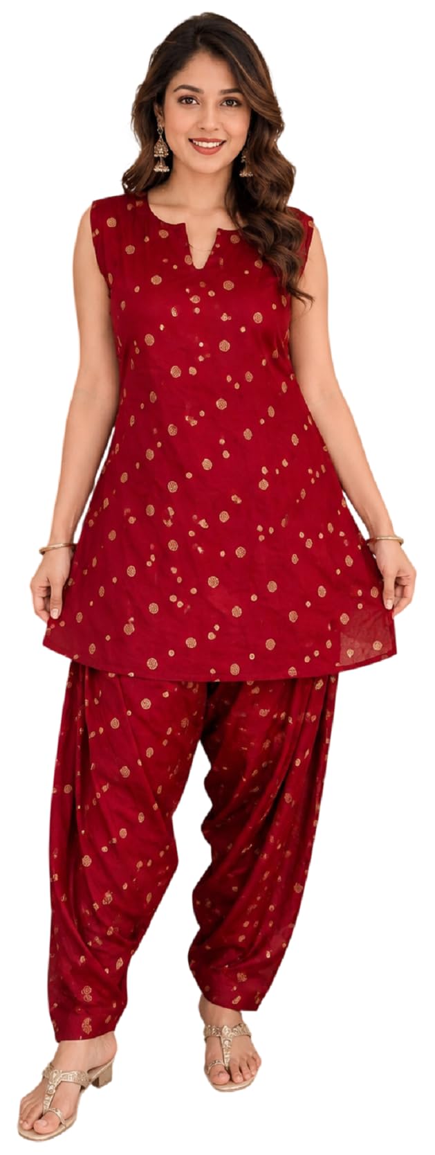NEHA FASHION ARRIVAL Women Maroon Gold Print Farshi Salwar Suit Set-image-45