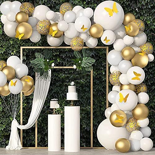 White Gold Balloon Arch Kit, HOUSTAR Balloons Garland Kit Latex Birthday Balloons with Gold Confetti Balloon for Baby Shower Bridal Shower Wedding Birthday Party Decorations