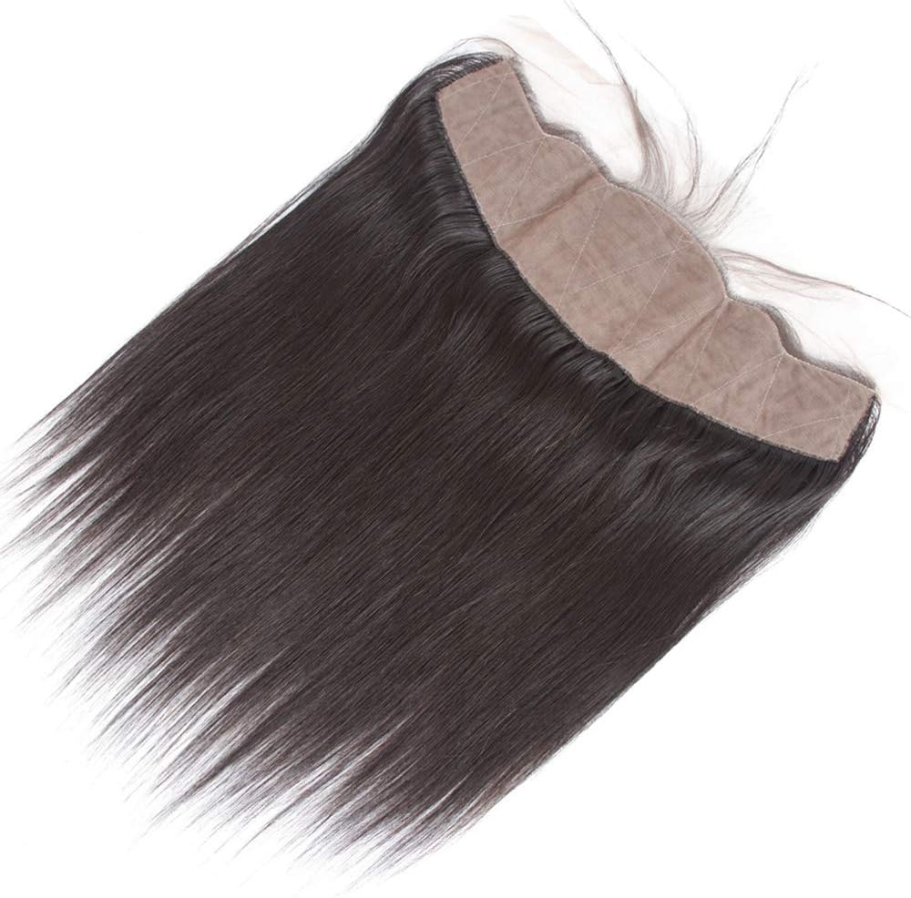 ALI V Brazilian Virgin Straight Silk Base Lace Frontal Closure 13x4 With Baby Hair Bleached Knots Human Hair Closure Pre Plucked Hairline Natural Color (18inch, Natural Color Free Part)