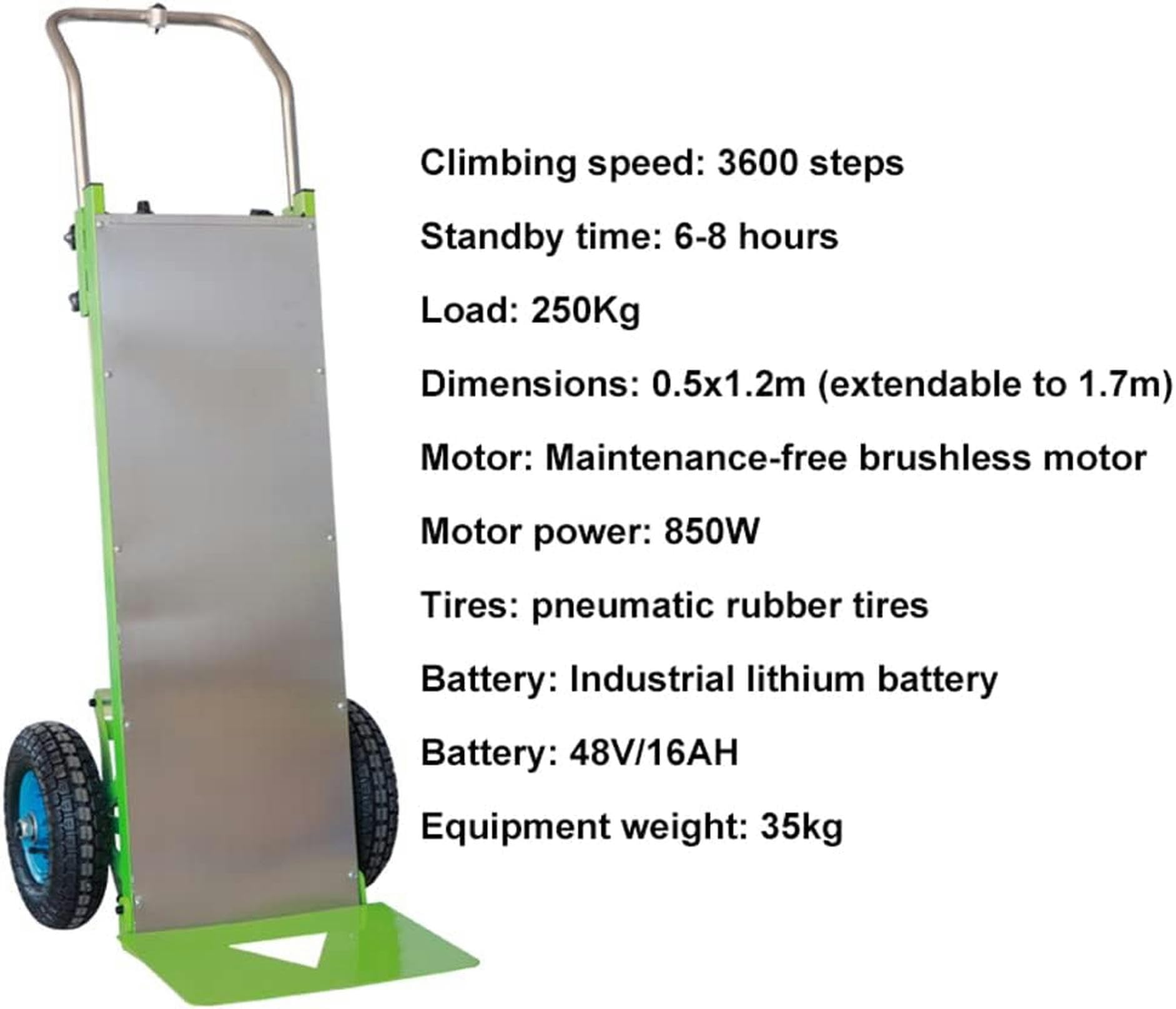 Carrello montascale elettrico, carrello a mano che risparmia manodopera su e giù per le scale con carico 200 kg, carrello facile da usare con motore brushless da 850 W/verde / 48 V / 16 A
