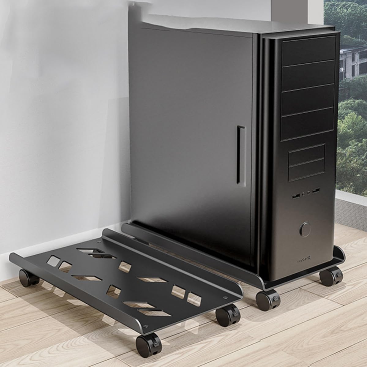 Soporte de Metal Torre Móvil para Negro de Ruedas CPU