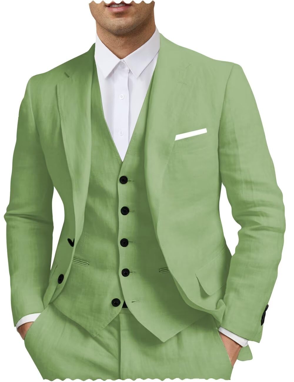 Men's 3 Piece Linen Suit for Men Slim Fit Grooms Suits for Men Wedding Prom Suits Formal Business