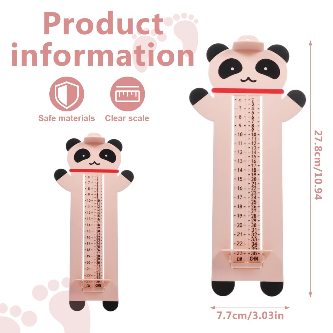 Mesure Pied Enfant-Panda Pedimetre Enfant-Pedimetre Bebe-Double Echelle Mesure Pied Bebe-Convient Aux Enfants Âgés De 0 à 16 Ans（6-23cm）（Rose）