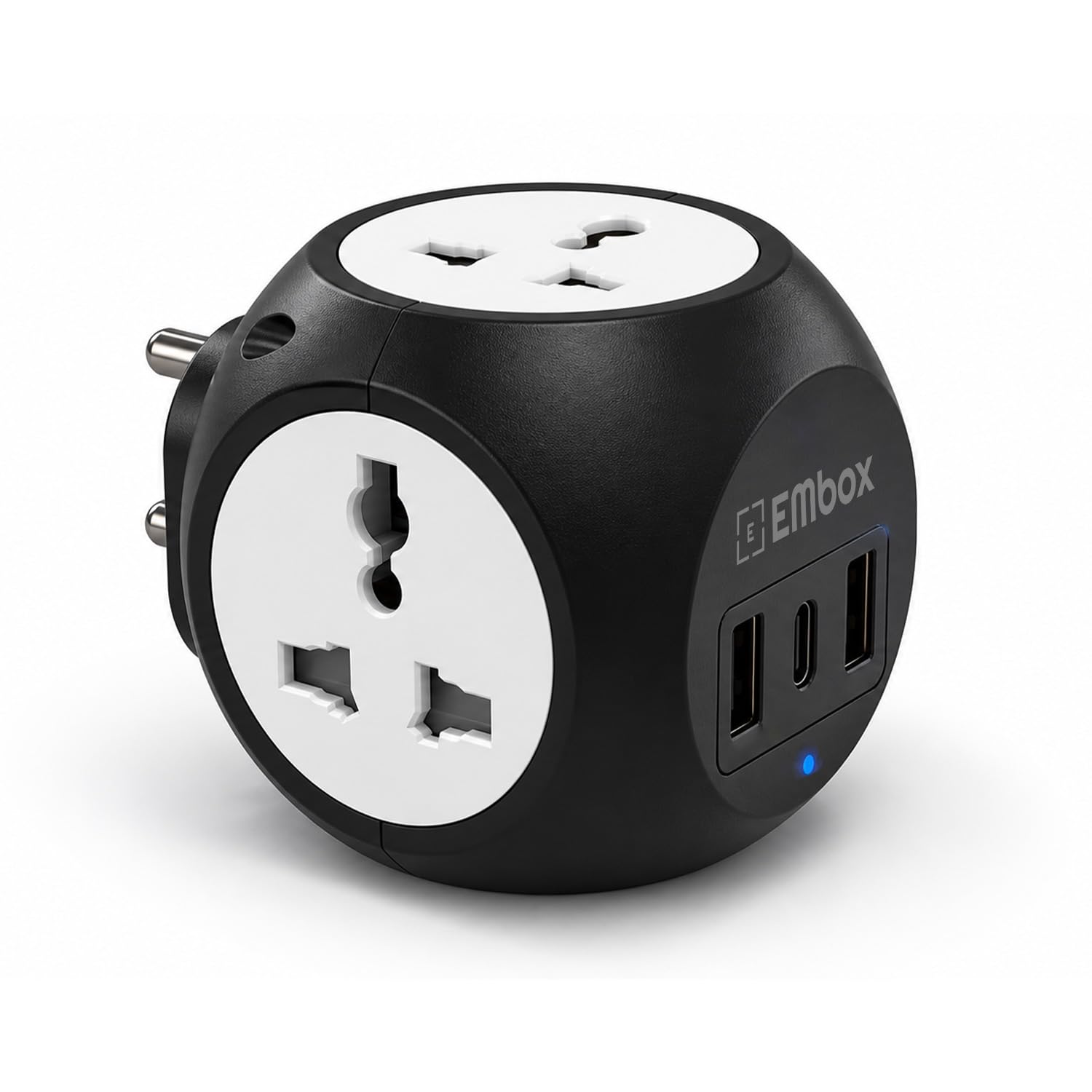 EMBOX Multi Plug Adapter with USB Ports Type -C (QC 3.0) Universal Sockets and LED Indicator, Safety Shutter, 3 Pin Plug Socket Extension, Black-image-17