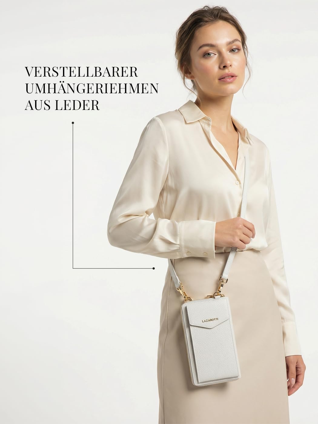 Lazarotti Bologna XL Portafoglio da donna in pelle e custodia per cellulare (2 in 1), 16 scomparti per carte di credito, da appendere con protezione RFID, 19 x 11 x 3,5 cm, bianco, Mittelgroß,