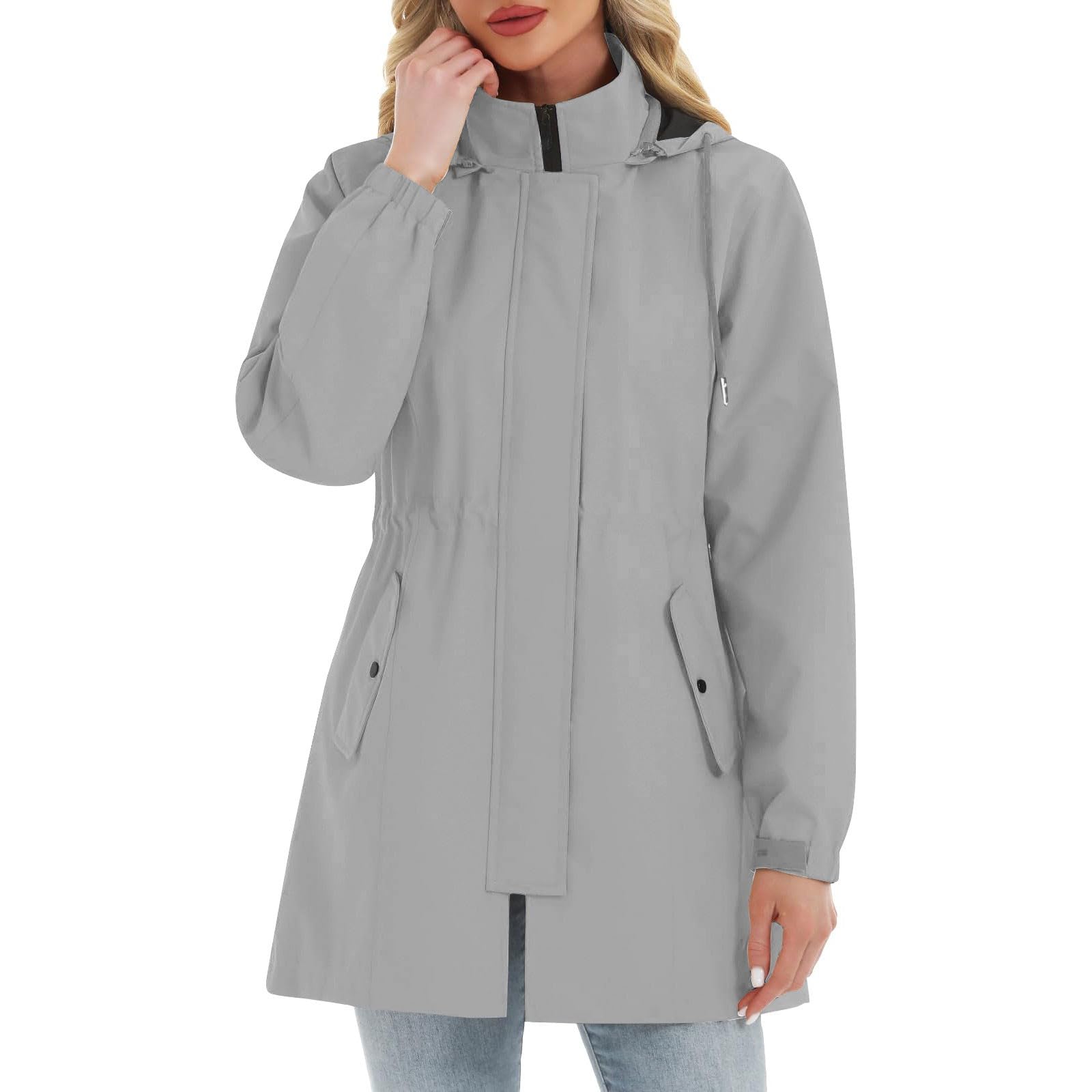 Giacche da donna leggere zip up antivento impermeabili con cappuccio