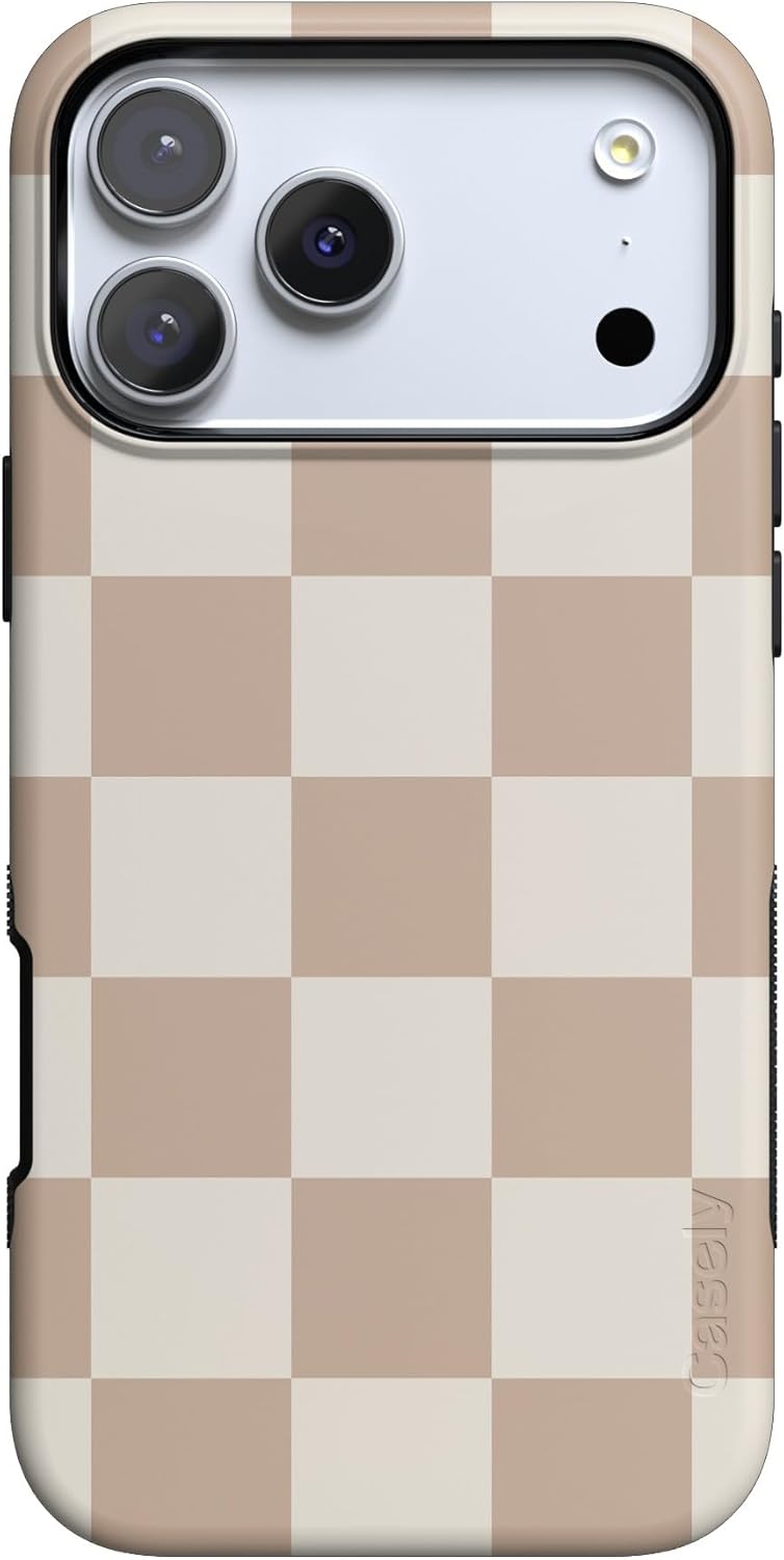 Casely iPhone 17 Pro Max Case | Fit Check | Neutral Checkerboard | Bold Protective Design | Compatible with MagSafe