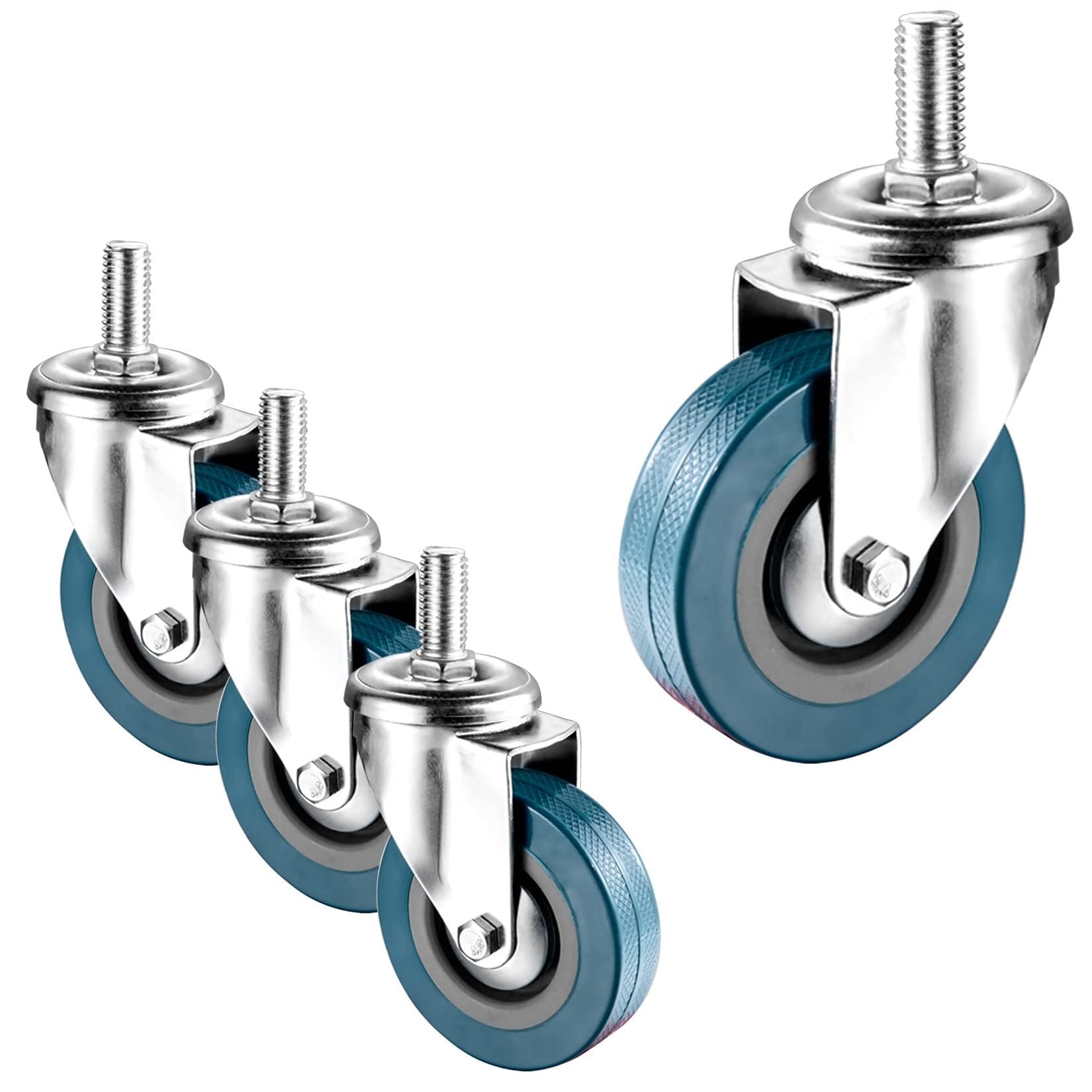 ZGUOUZANTYE 2.5/3 Inch Castor Wheels M10/12 Swivel Stem 4 Pack With Dual Locking Brakes No Floor Marks Silent(Swivel,65mm(2.5in) m10)