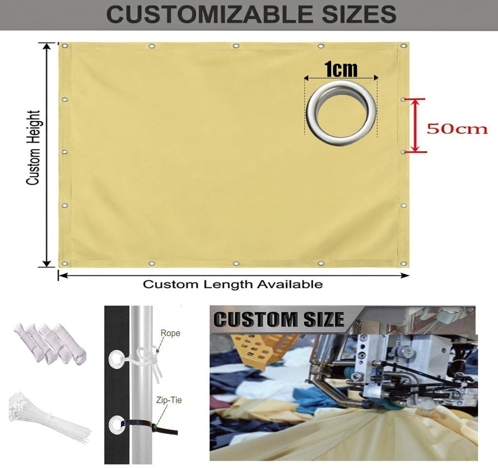 Sonnensegel 3.5x3.5m Sonnensegel Wasserdicht Rechteckig,Sonnenschutz Windschutz,Balkon Ohne Bohren Markise Markisenstoff 95% UV Schutz für Pergola Garten Balkon Terrasse, Beige
