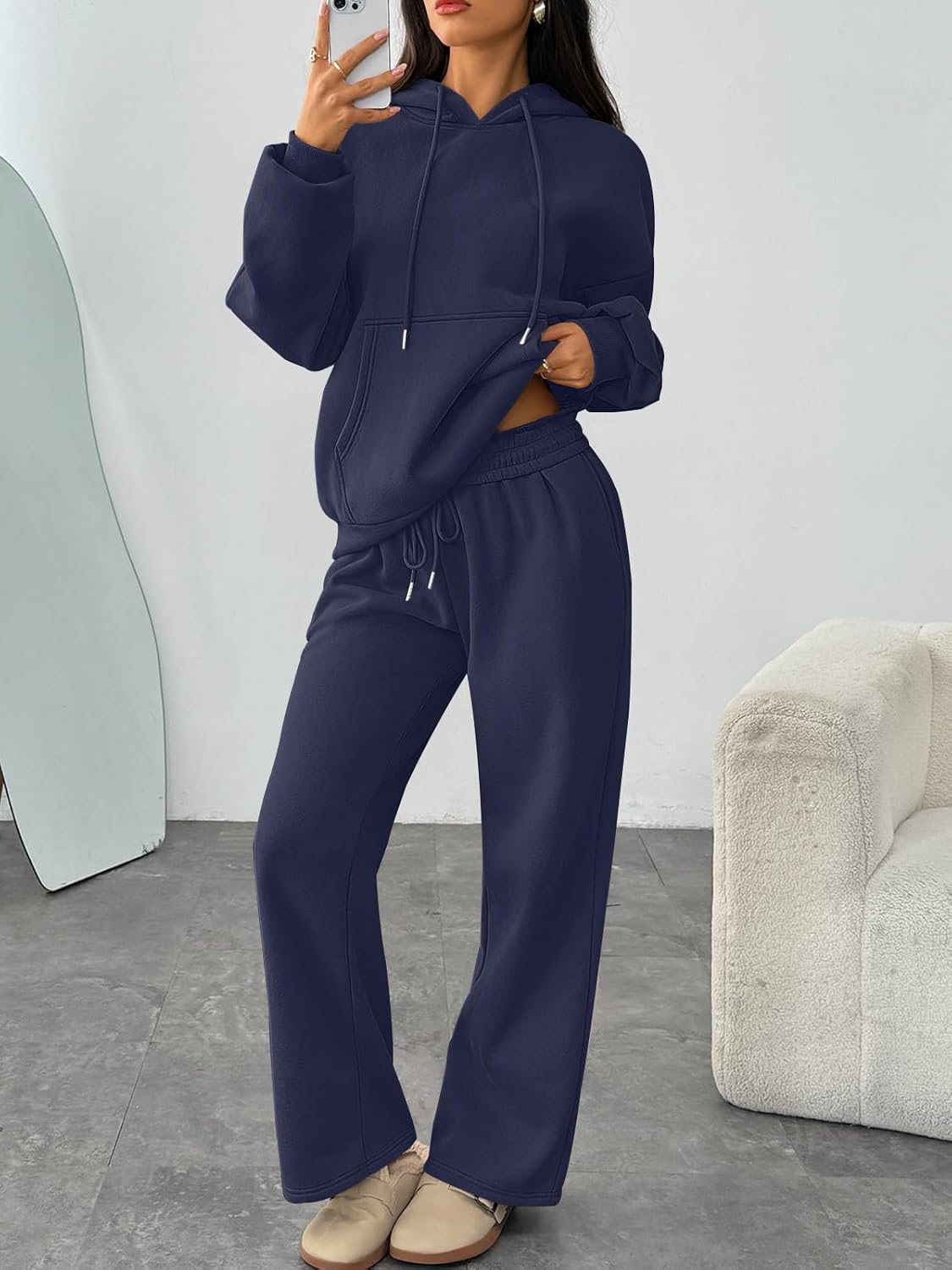 Trendy Queen Womens 2 Piece Outfits Lounge Fall Fashion Sets Oversized Sweatshirts Wide Leg Pants Sweatsuits Winter Clothes - Image 3