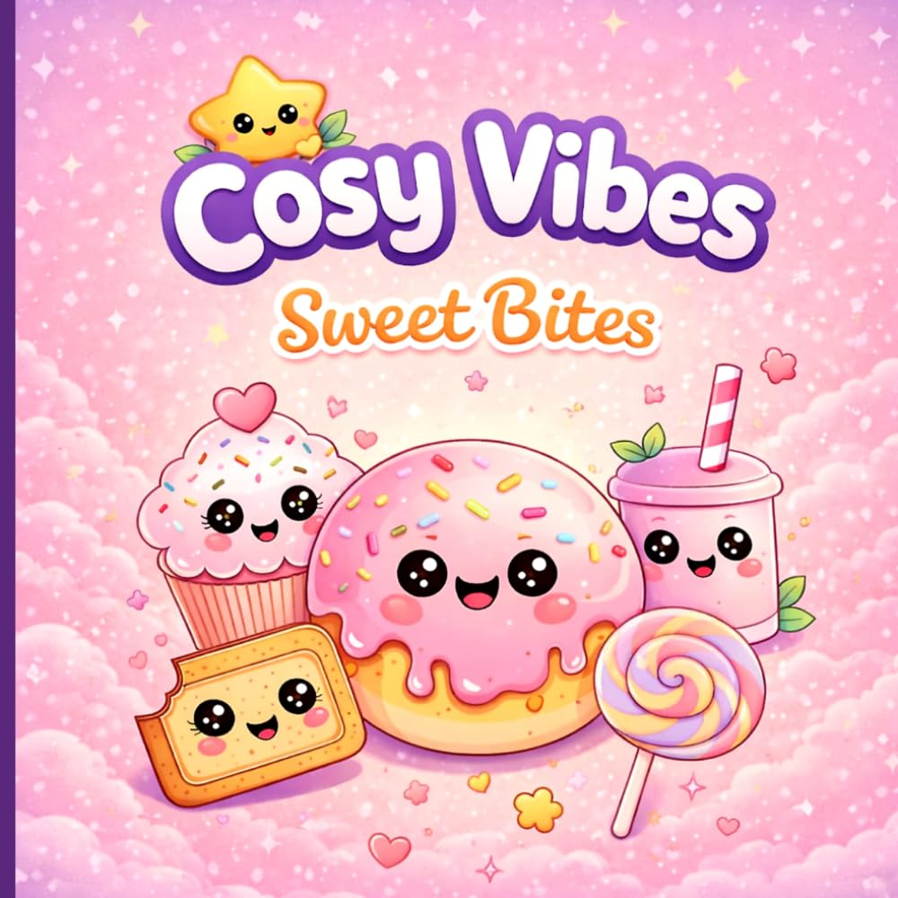 Cosy Vibes: Sweet Bites: A Cute and Relaxing Colouring Book for Kids and Adults | Kawaii Desserts, Stress Relief & Cozy Fun