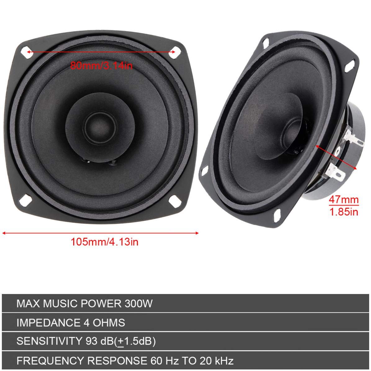 Haut-parleurs Coaxiaux Voiture 4" 300W - 12V, Sensibilité élevée, Pour Portes Et Coffre - 7