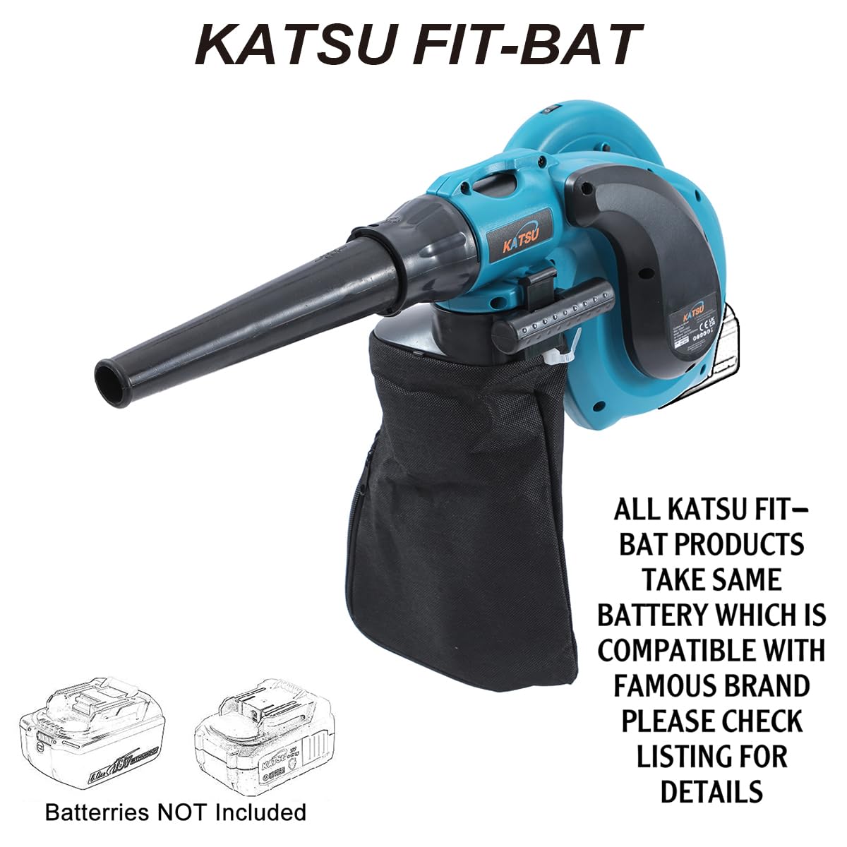 KATSU FIT-Bat 21V Soplador a Batería, Soplador de Hojas de Polvo de Aire Inalámbrico 6 Velocidades para Construcción Jardín Hogar Cuidado Césped, sin Baterías